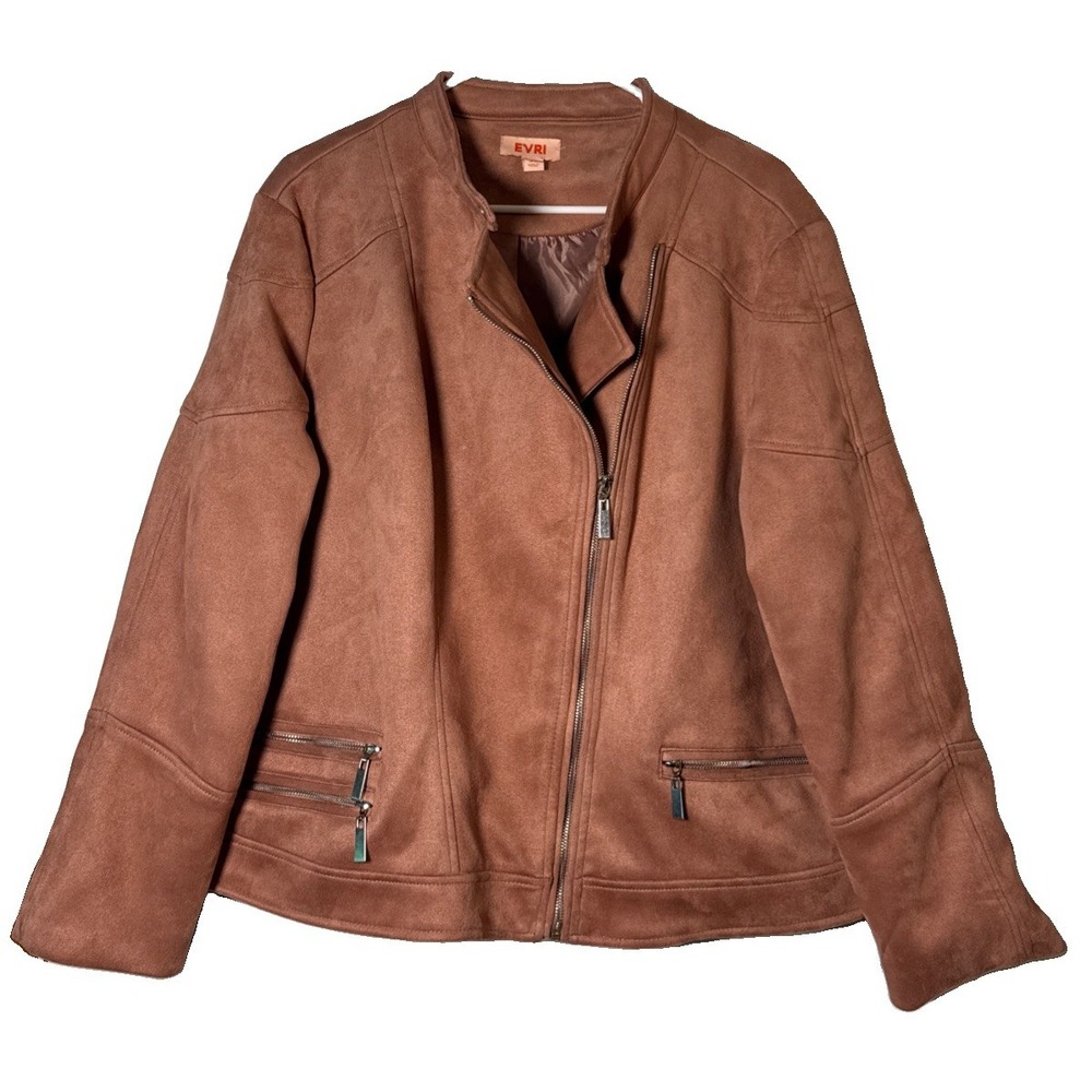EVRI Womens Plus 2X Faux Suede Moto Jacket Mauve Pink Asymmetrical Zip
